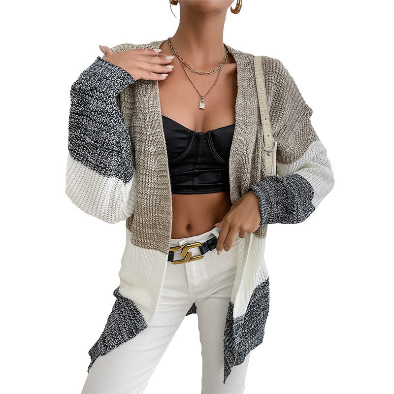 Long Lazy Wind Color Cardigan Sweater Coat for Women