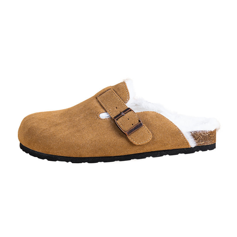 Autumn And Winter Couple Slippers Cork Bottom Flat Fishing Baotou Half Slippers For Men Women