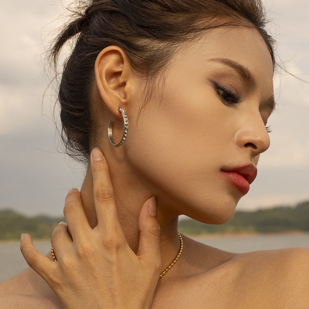 5pcs 18K Gold Punk Style Riveted Titanium Steel Earrings Women's Fashion All-Match Earrings