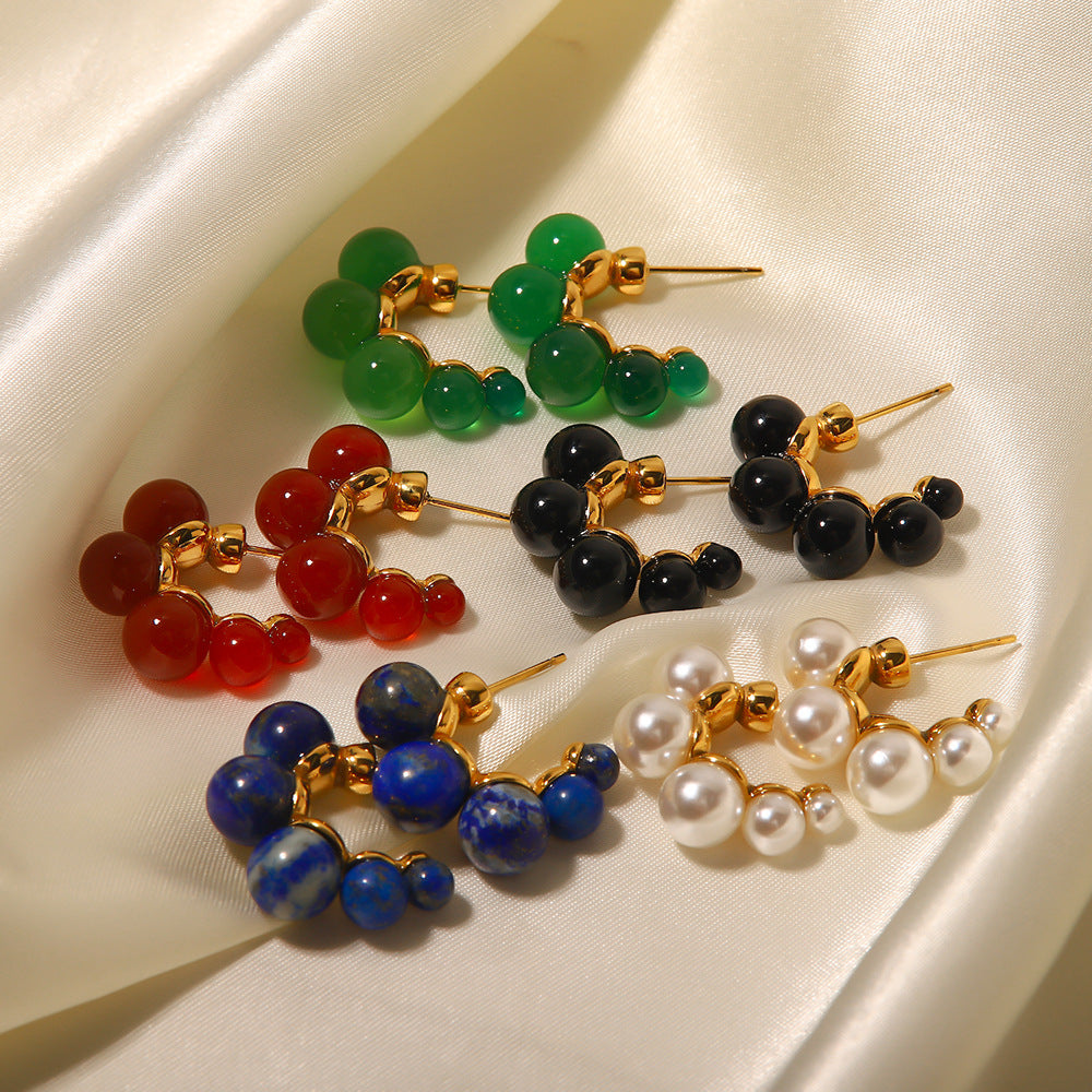 5pcs New Winter Titanium Steel Earrings 18K Gold Flower-Shaped Stainless Steel Lapis Lazare Pendant Earrings For Women