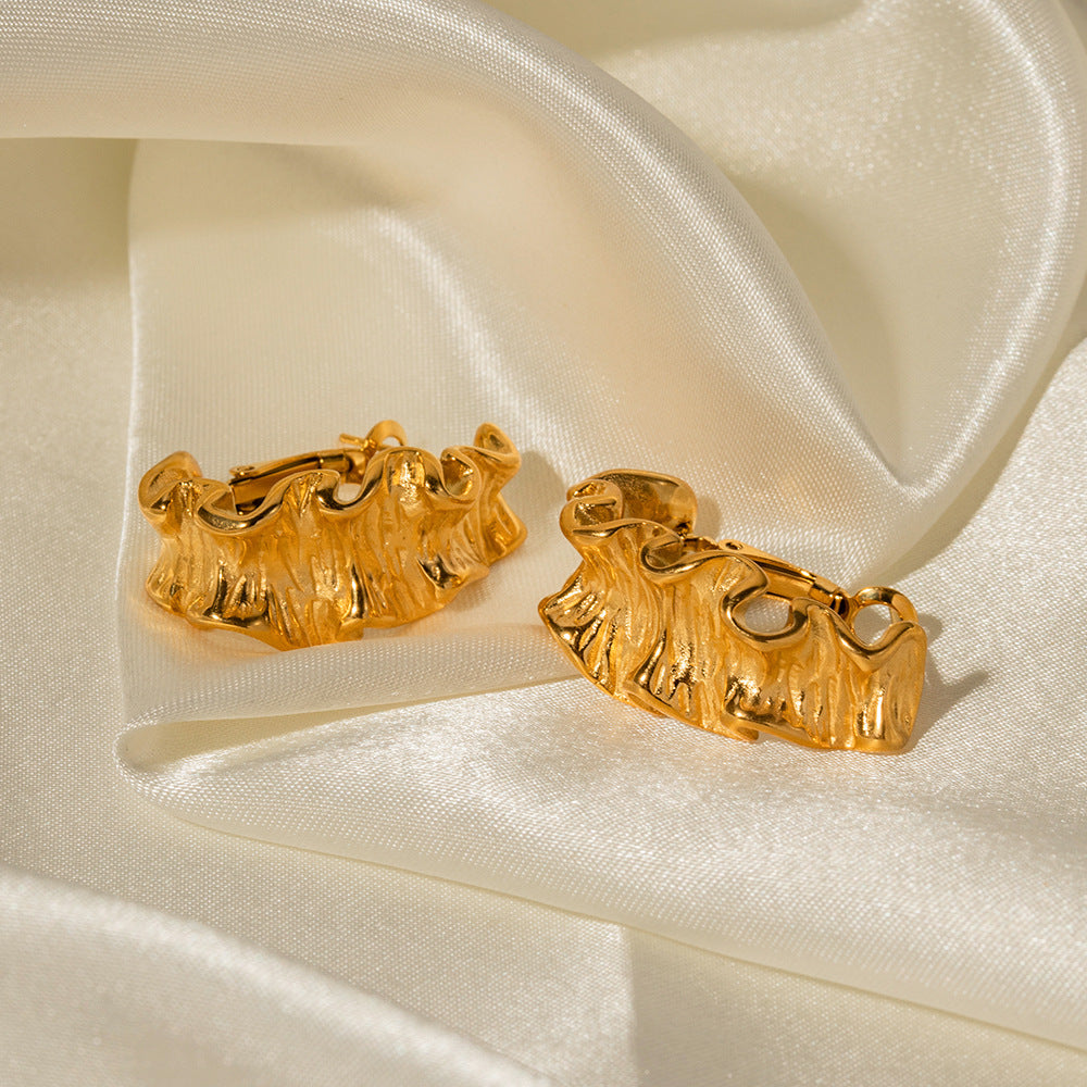 5pcs Earrings 18K Gold Plated Stainless Steel Lava Shaped Earring Stud Non-Fading Earrings For Women