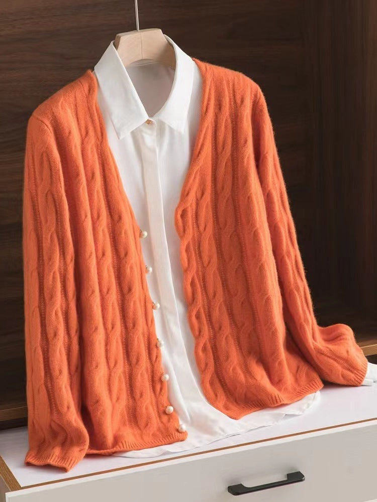 100 Pure Wool Knit Coat Cardigan Collar Loose Twist Autumn/Winter Vintage Cashmere Sweater With Extra Thickness