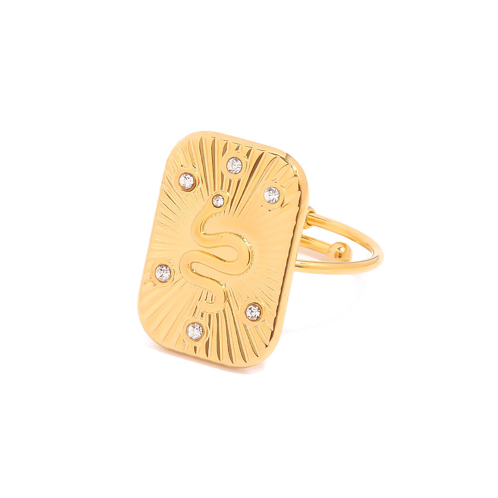 5pcs 18K Gold Exquisite Craft Square Set White Diamond Snake-Like High Fashion Personality Open Ring