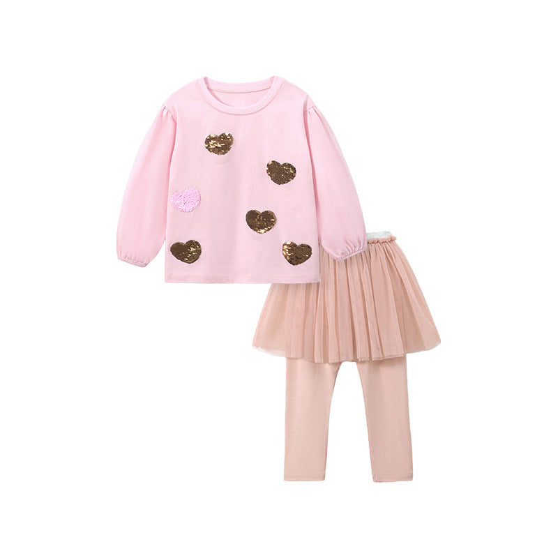 Girl Gauze Dress Set Autumn Children's Long Sleeve Cotton Set Cute Girl Set