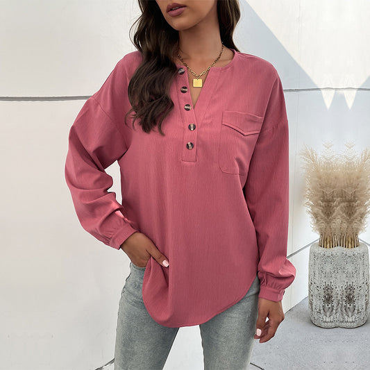 New Autumn And Winter New Women's Long Sleeve Solid Color Shirt Casual Women