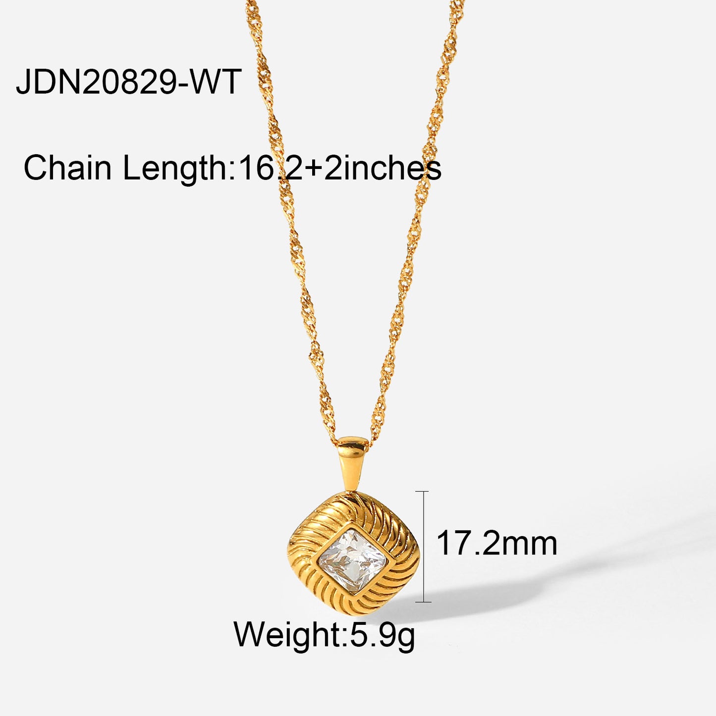 5pcs New Stainless Steel Necklace 18K Gold Square Rib Buttons White // Green Zircon Pendant Necklace For Women