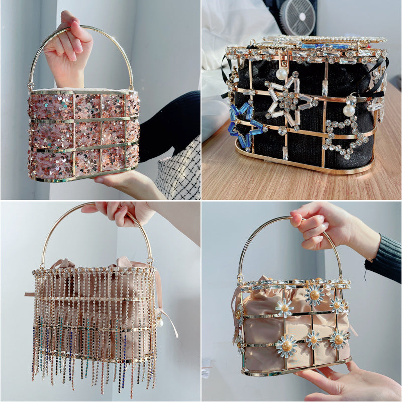 Summer New Popular Diamond-Encrusted Niche Diy Dinner Party Pearl Hand-Held Diagonal Banquet Bag