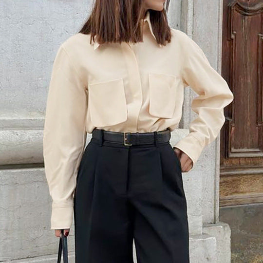 Apricot Lapel Temperament Design Commuter Women's Shirt New Spring Fashion Top Women