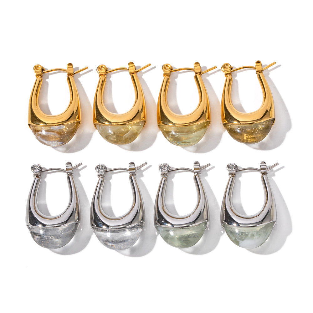 5pcs 18K Gold Green Earrings Fashion Non-Fading Women's Stainless Steel Jewelry