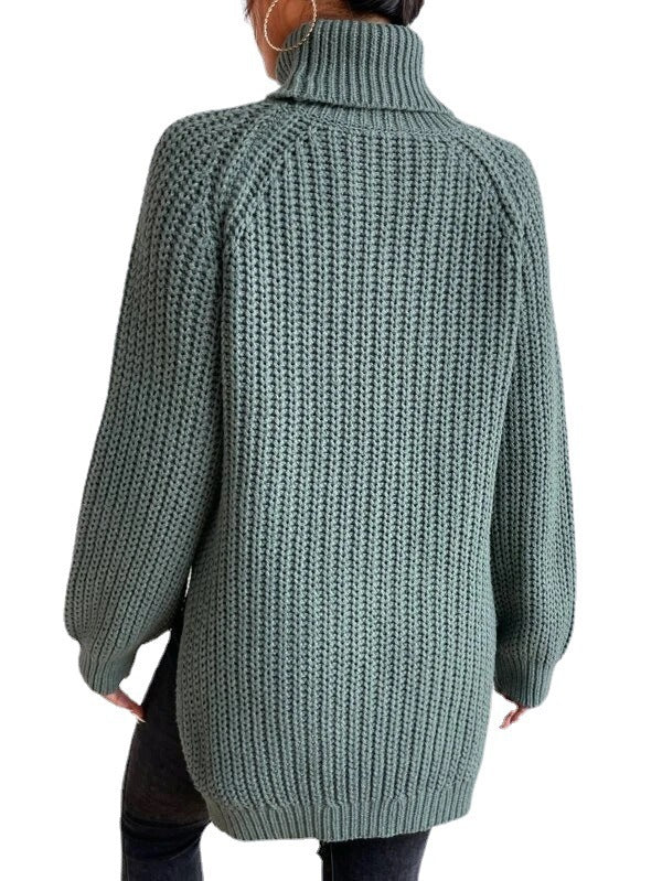 Autumn/Winter New Rotator Sleeve High-Lapel Mid-Length Sweater Dress
