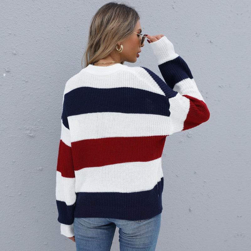 Fashion Women's Autumn Long-Sleeved Color Contrast Half Turtleneck Sweater Base