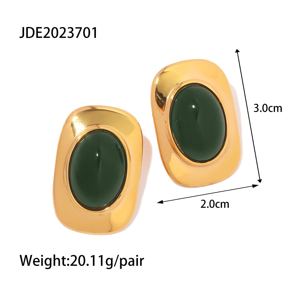 5pcs Jewelry 18K Gold Retro Light Luxury Of Oval Earrings Fashion All Matching Earrings