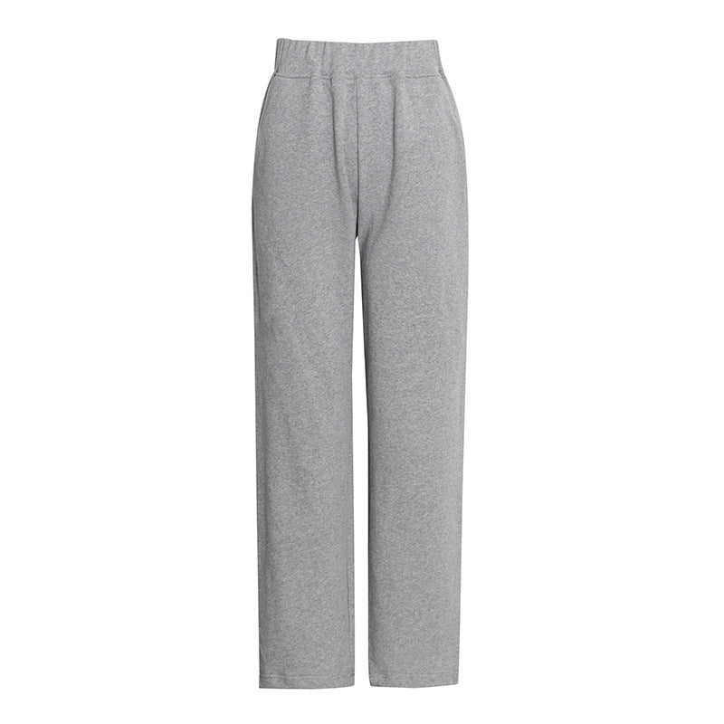 Casual Temperament Spring Lapel Fashion Short Hoodie + Printed Chest + High Waist Wide Leg Trousers Woman