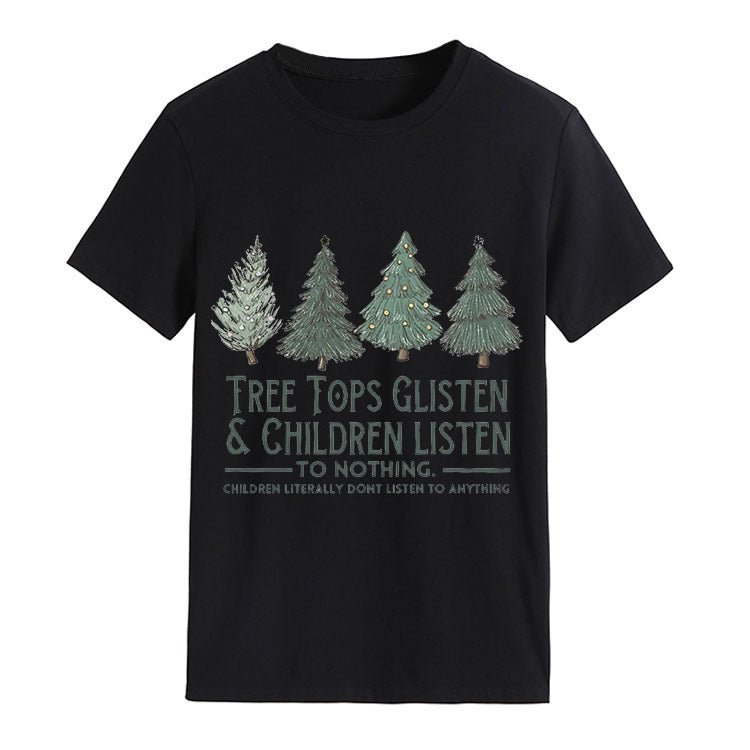 Tree Tops Round Neck Fashion Letter Top Women's T-Shirt Loose Short Sleeves