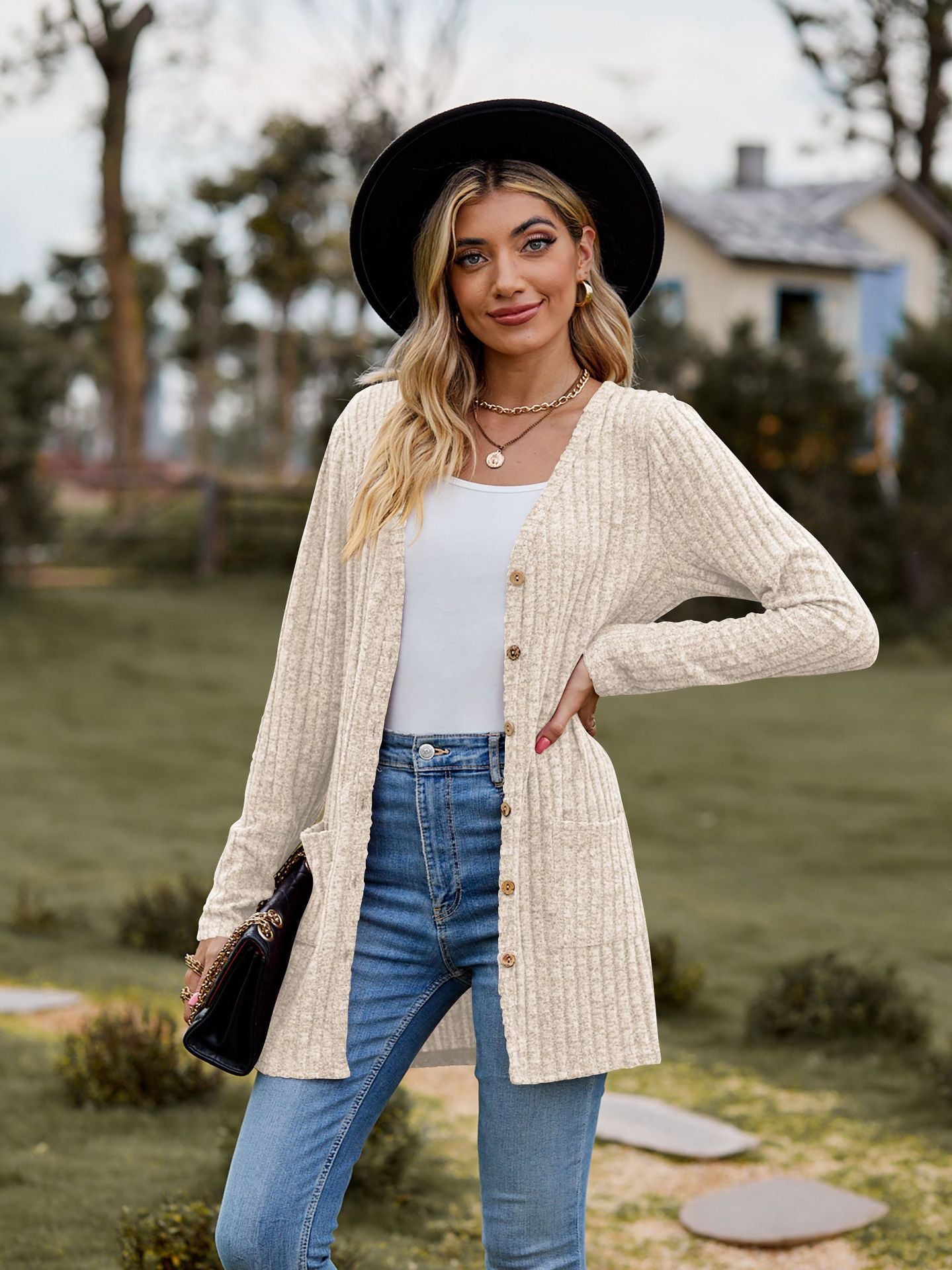 New Fall New Women's Women's Ground Wool Pit Strip Solid Color Long Sleeve Women Cardigan Coat