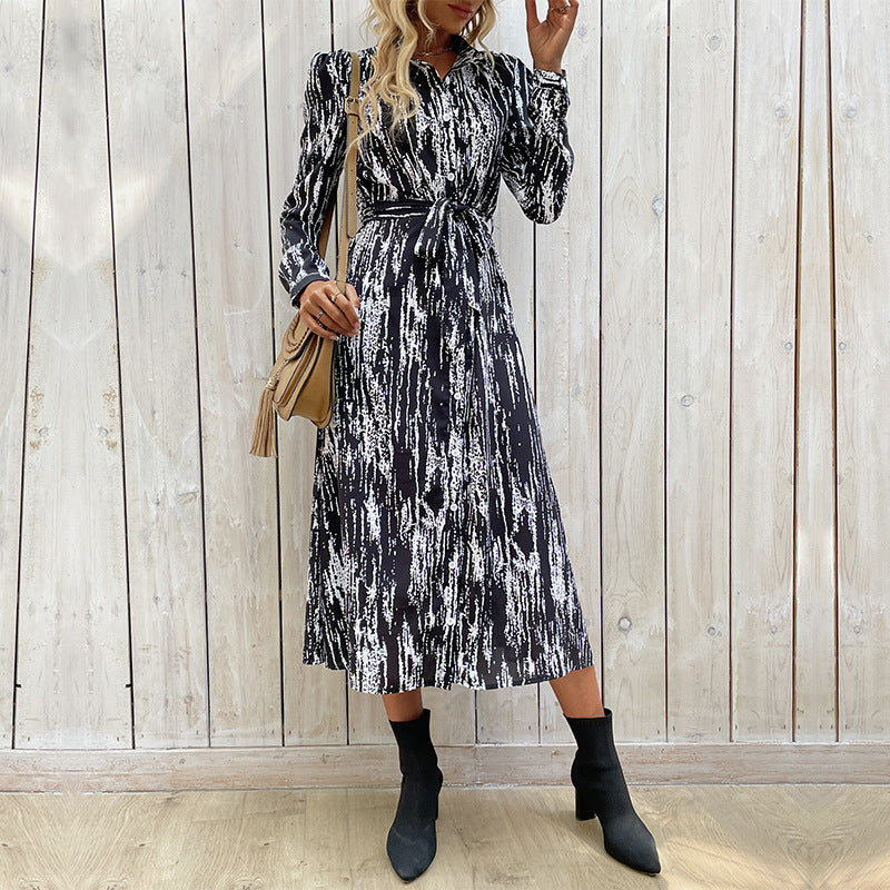New Autumn And Winter Women's Dress New Long-Sleeved Tie Dye Dress