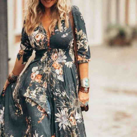 Summer Low-Key Luxury Simple Girls Plus-Size Women's Personalized Print Design V-Neck Sexy Dress