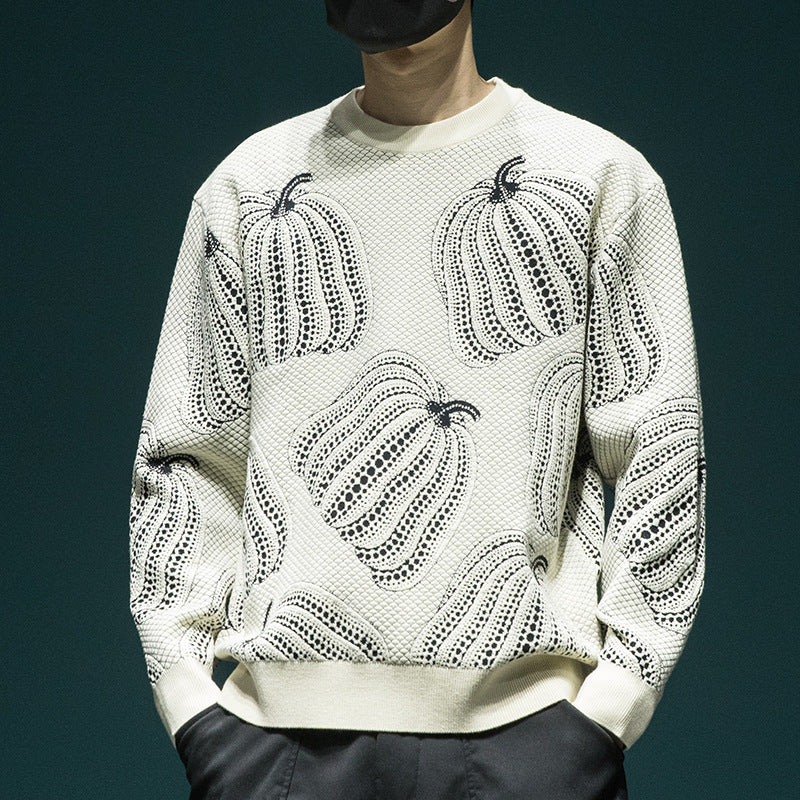 New Three-Dimensional Pumpkin Jacquard Sweater Men Loose Large Size Winter Heavy Crew-Neck Sweater Sweater