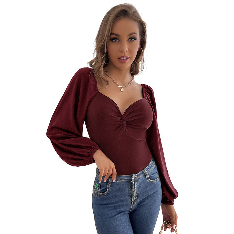 Jumpsuit Women's Knotted V-Neck Long-Sleeved Bodysuit