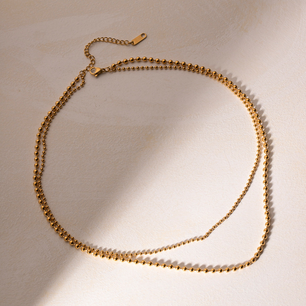 5pcs New Necklace Stainless Steel Temperament 18K Gold Stainless Steel Large Round Bead Small Round Bead Double Necklace Jewelry