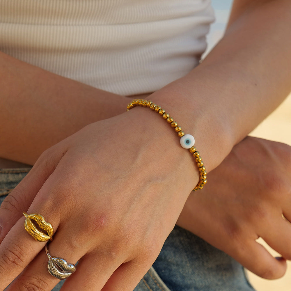 5pcs 18K Gold Stainless Steel /4Mm Devil's Eye Stretch Bracelet Accessory