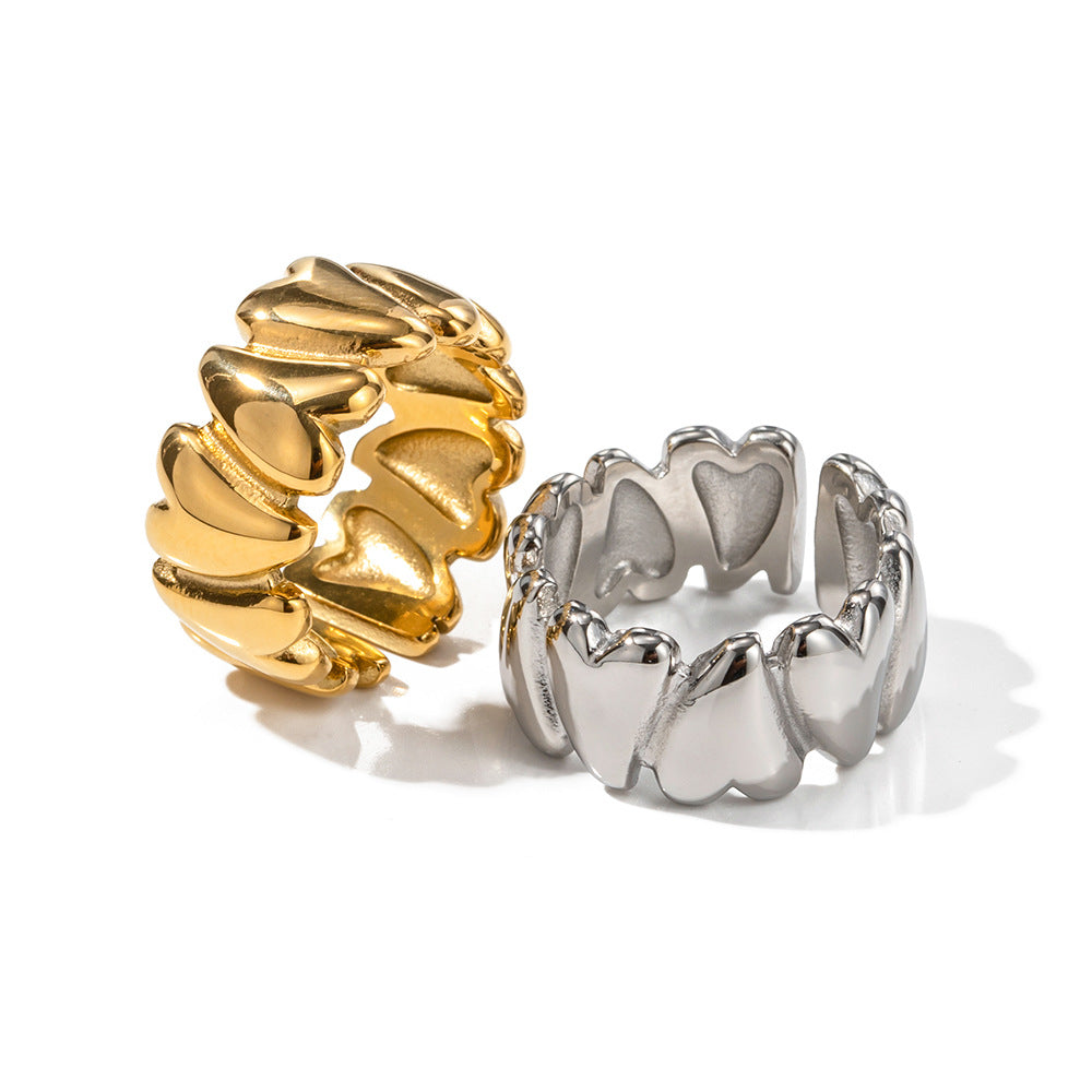 5pcs 18K Gold Stainless Steel Heart Open Ring Ring Women's Fashion Ring Individually Packaged Geometric Accessories