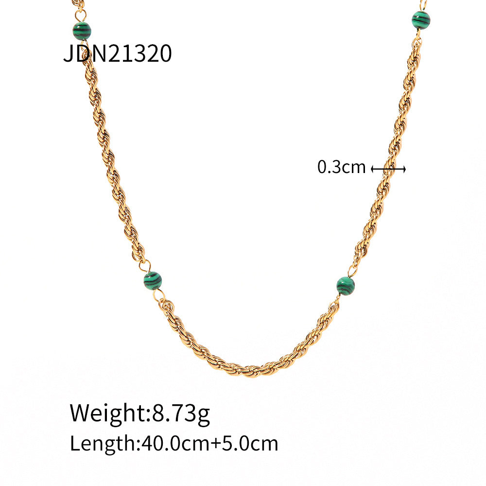 5pcs New Selling 18K Gold-Plated Stainless Steel Necklaces Inlaid With Turquoise Beads Necklace Women's Jewelry