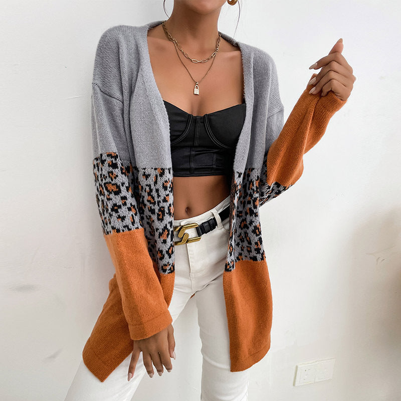 Autumn and Winter New Fashion Women's Leopard Print Long-Sleeved Cardigan