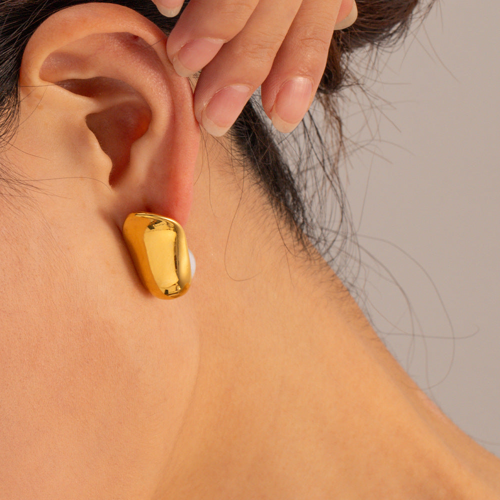 5pcs Titanium Steel Earrings Stud Earrings 16K Gold Stainless Steel Geometric Exaggerated Smooth Earrings Jewelry