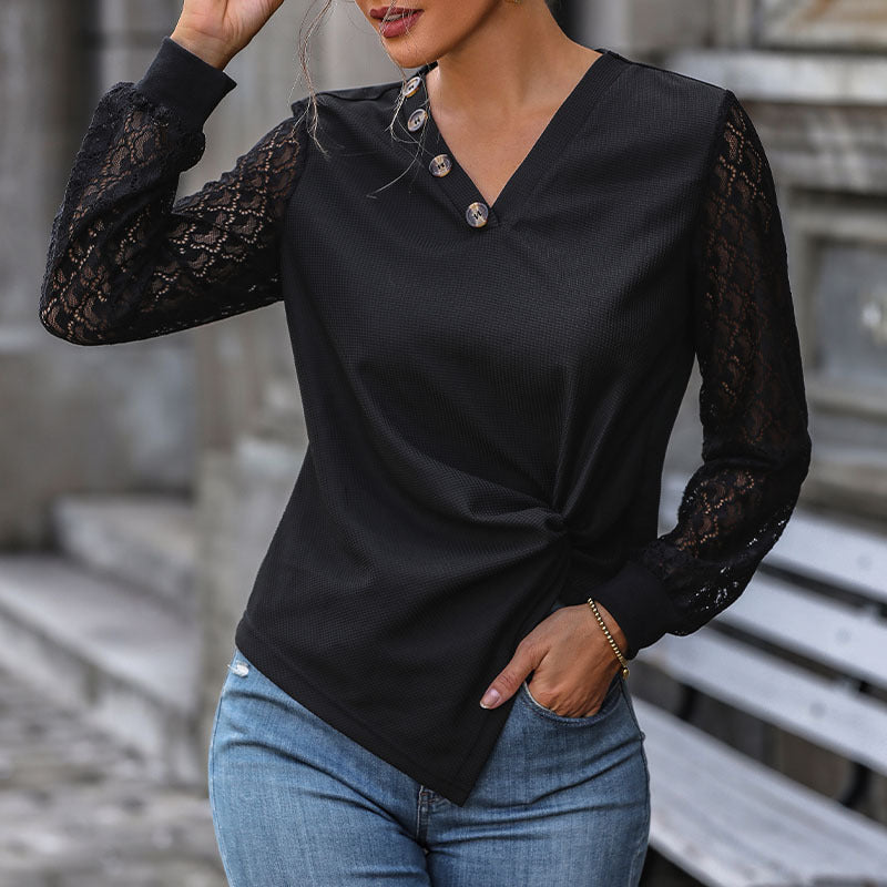 Autumn New Fashion Women's Black Long-Sleeved Knitted Top