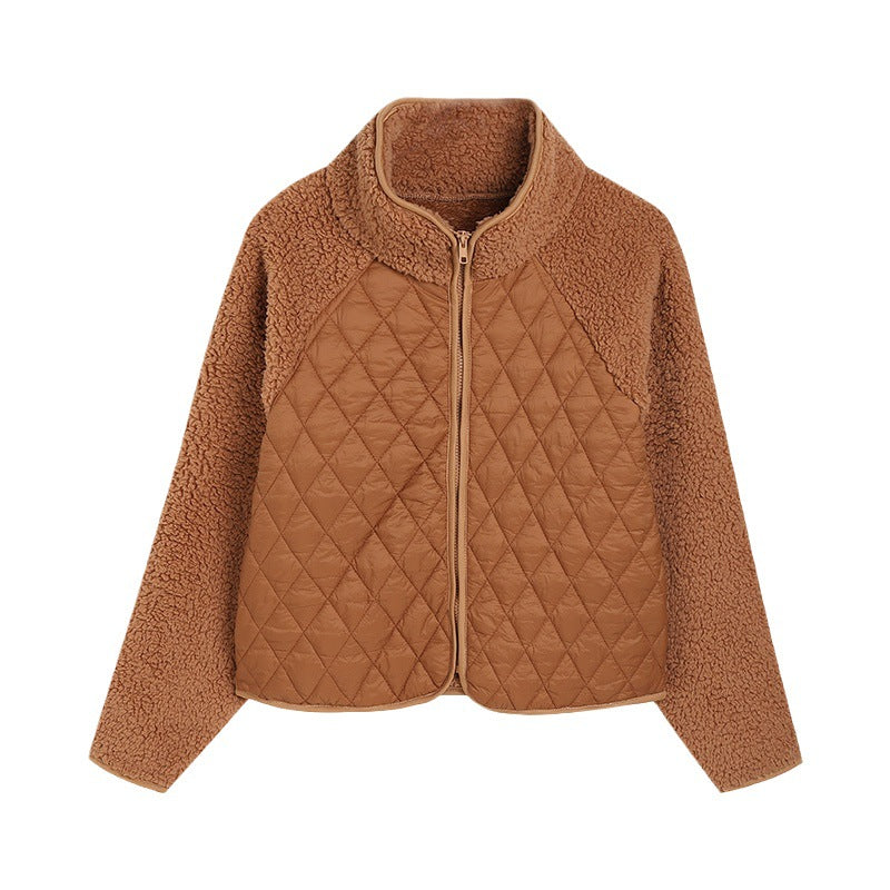 Glitter New Autumn And Winter Women's Cardigan Zipper Long Sleeve Plush Splicing Coat Women