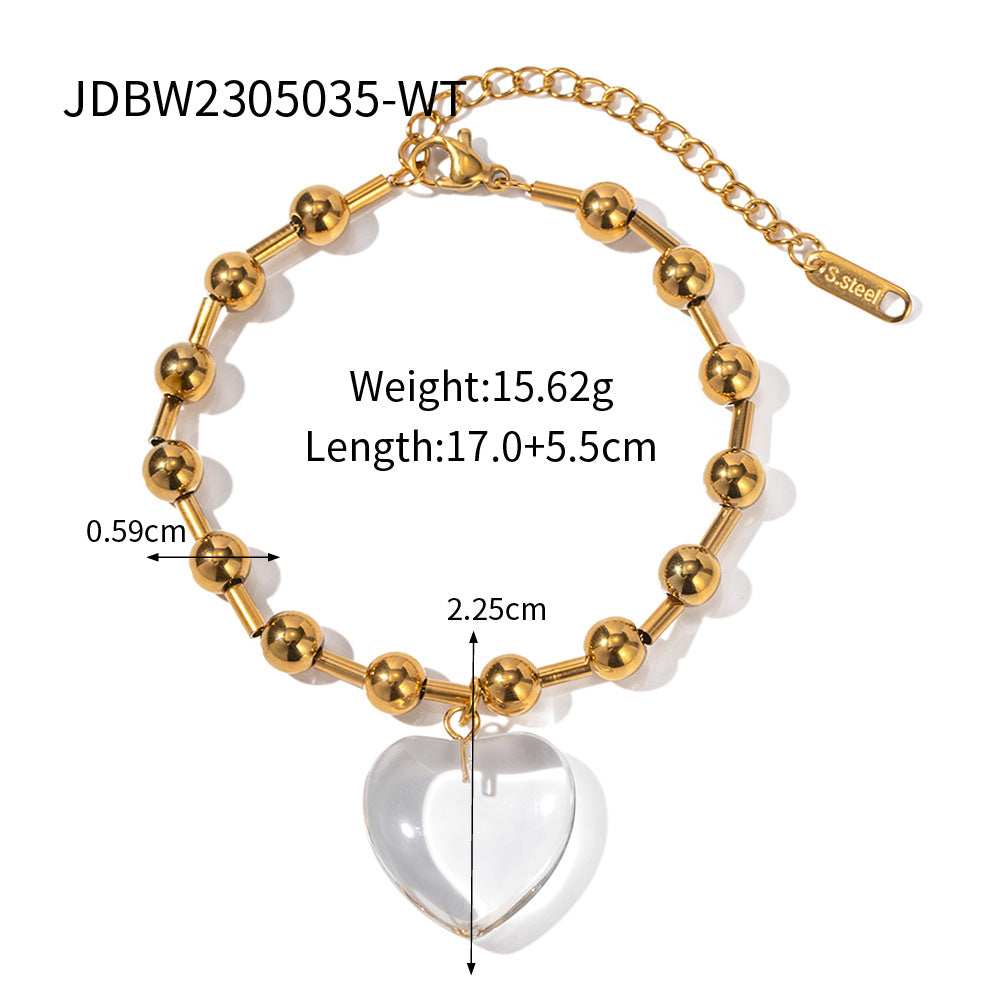 5pcs Fashion Popular Stainless Steel Transparent Glass Crystal 18K Gold Transparent Love Bead Necklace