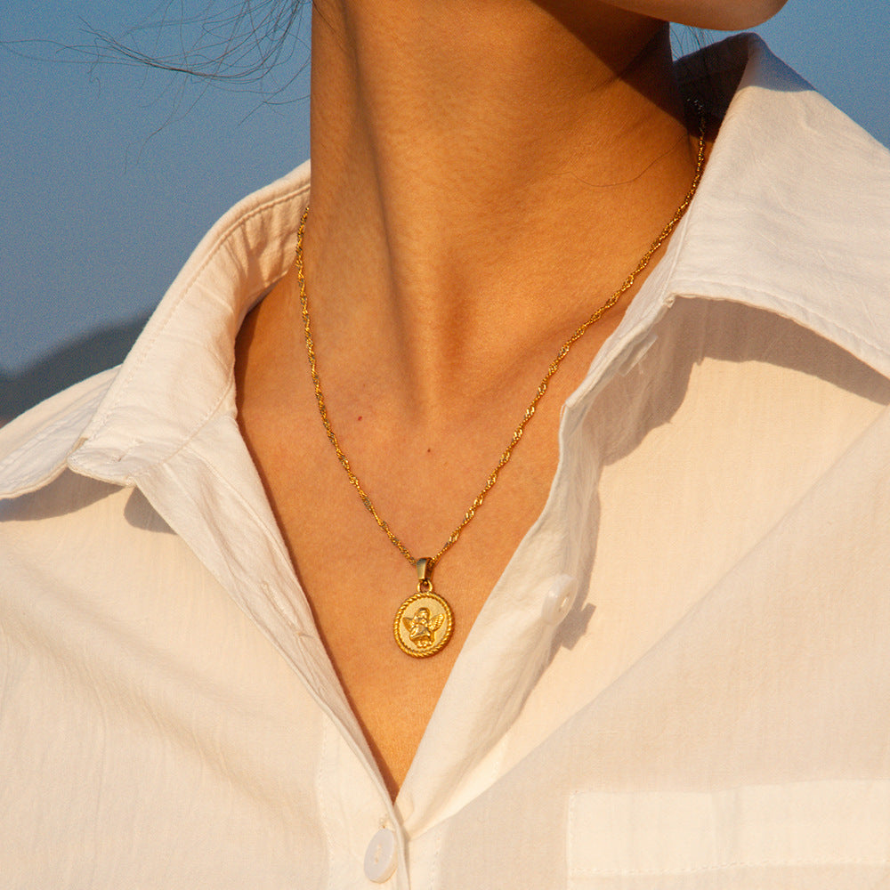 5pcs Fashion Necklace Jewelry 18K Gold Gold Plated Stainless Steel Cupid Angel Pendant Necklace
