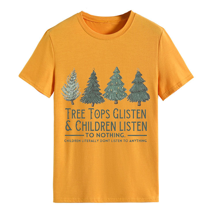 Tree Tops Round Neck Fashion Letter Top Women's T-Shirt Loose Short Sleeves