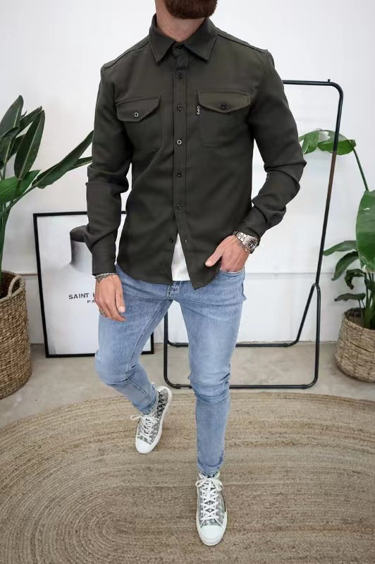 Autumn And Winter New Men's Youth Casual Shirt Spot Grinding