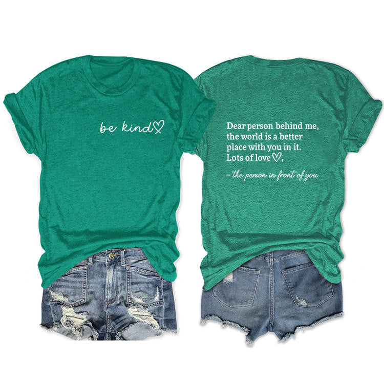 Front And Back Printed Short Sleeve Dear Person Behind Me Loose Fashion T-Shirt
