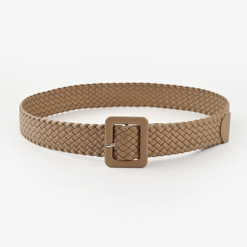 Pastoral Style Woven Wide Belt Fashion Candy Color Bag Buckle Decorated Dress Jeans Belt Women