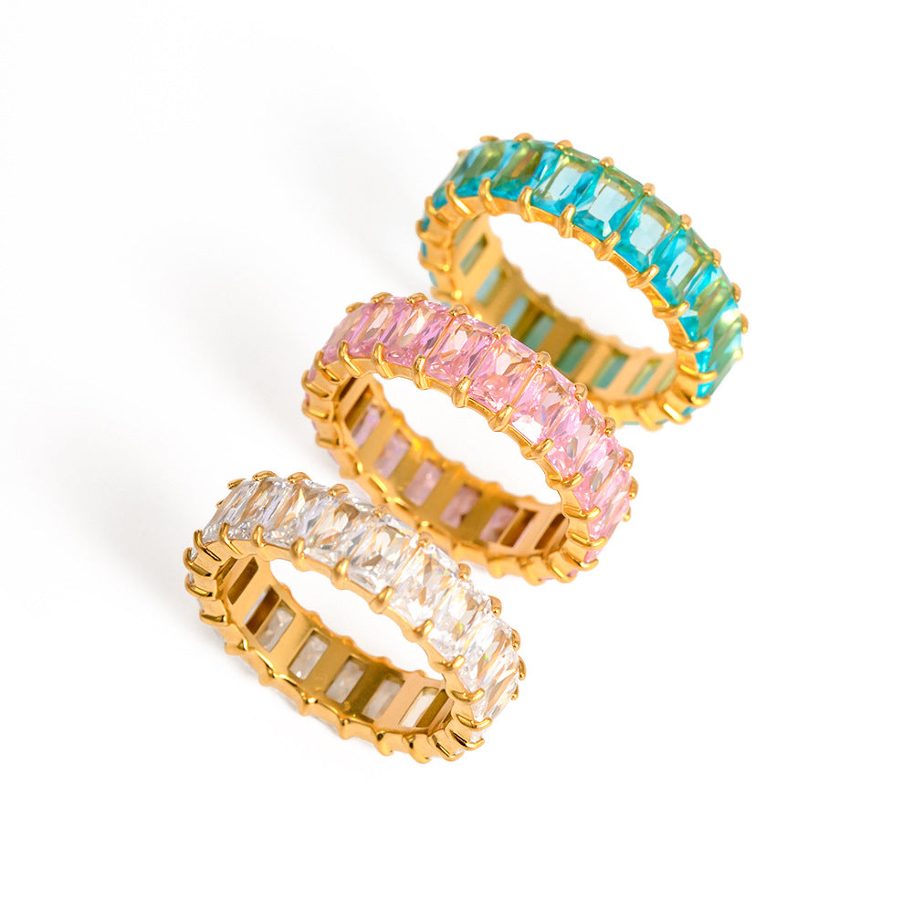 5pcs Early Spring Color Stainless Steel Inset Zircon Ring Does Not Fade Niche Jewelry