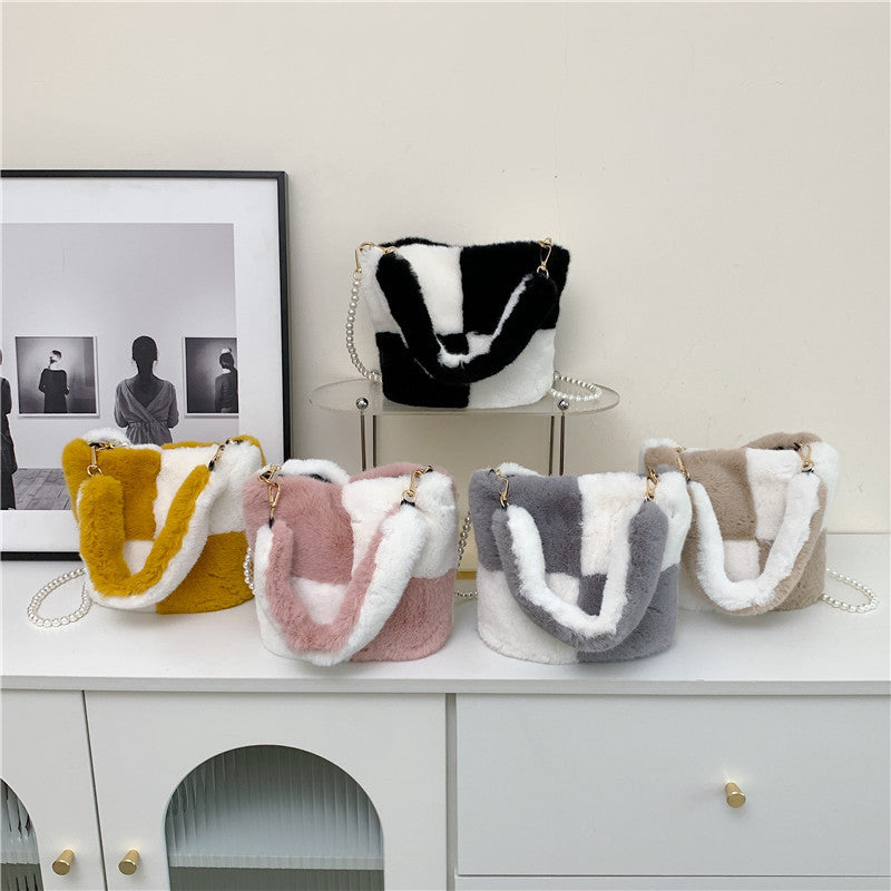 New Matching Color Imitation Mink Plush Lady Handbag Version Of Fashion Simple Lady Small Bag Fur Bag