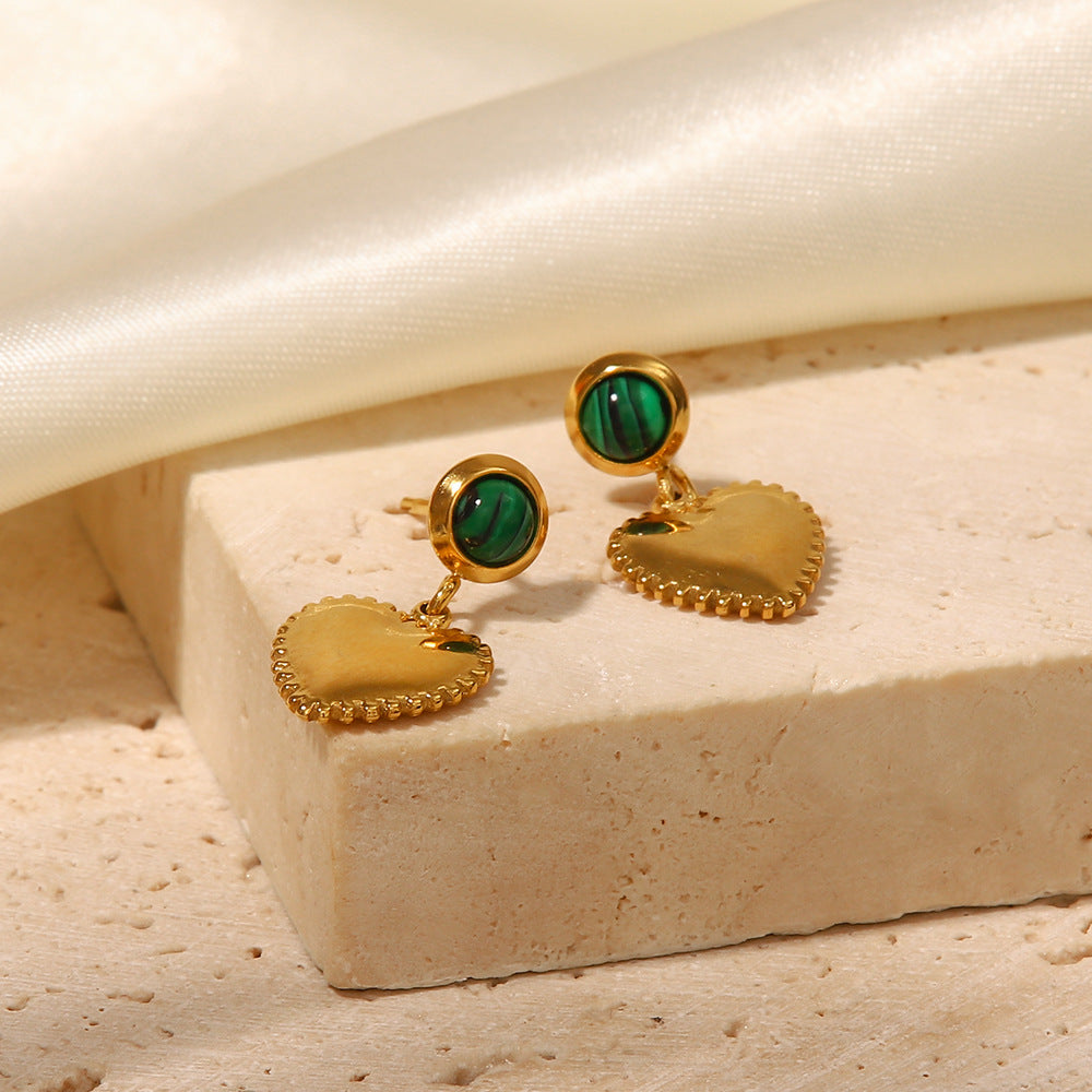 5pcs New 18K Gold Plated With White Diamond Malachite Love Pendant Earrings Fashion Accessorize Earrings