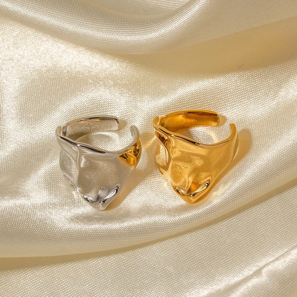 5pcs Small 18K Electric Gold-Plated Titanium Steel Ring Women's Fashion Hand Jewelry Double Wavy Diamond Ring