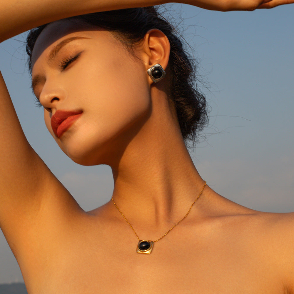 5pcs 18K Gold Stainless Steel Square Set Mn Earrings New Fashion Temperament Niche Design Earrings