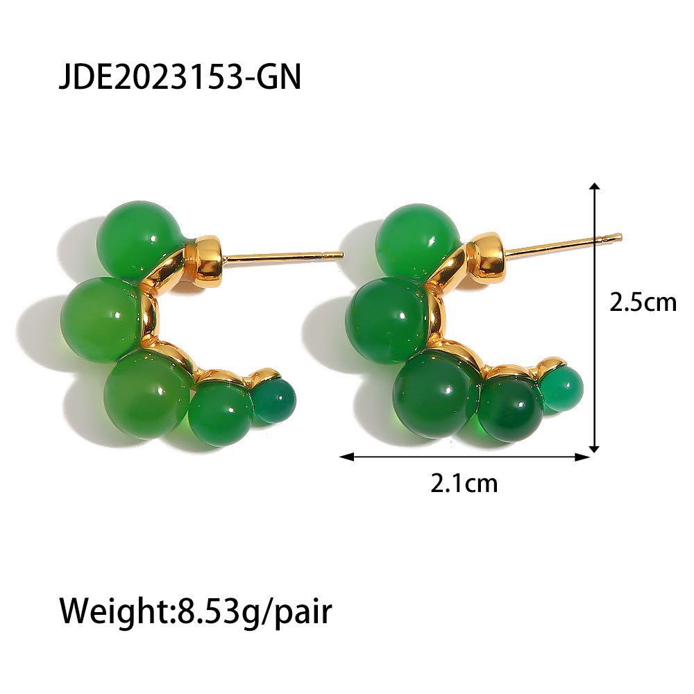 5pcs New Winter Titanium Steel Earrings 18K Gold Flower-Shaped Stainless Steel Lapis Lazare Pendant Earrings For Women