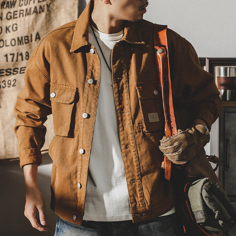 Heavy Retro Denim Coat Male Spring And Autumn Loose Fashion Brand New Trend Handsome Cargo Jacket Male