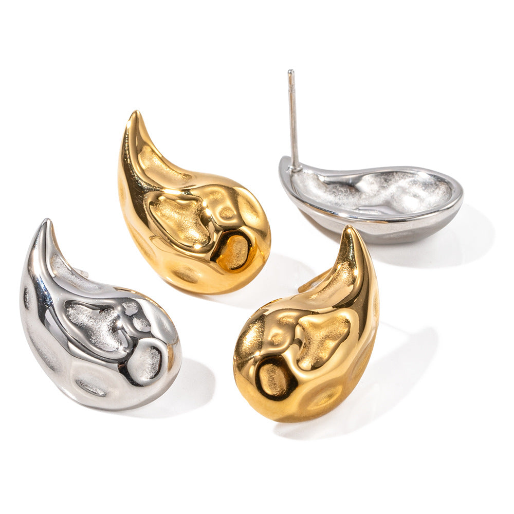 5pcs 18K Gold Plated Drop Shape Hammer Earrings Women's Fashion All-In-One Geometric Earrings