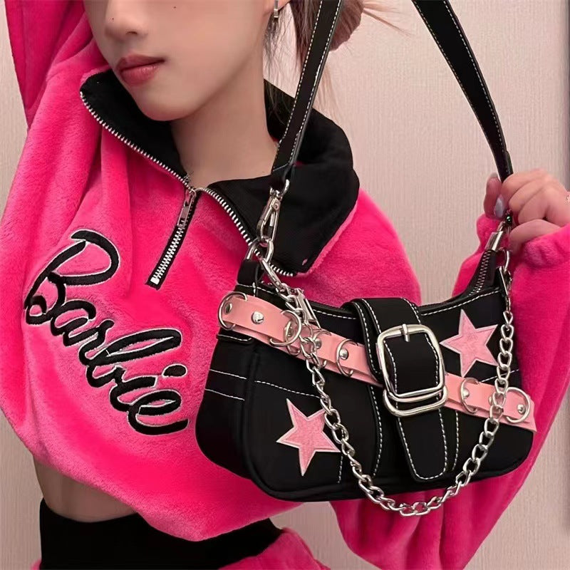 Chain Crossbody Original Sweet And Spicy Bag Laser Love Sweet Cool Girl Y2K Niche Design Small Bag Spice Underarm Bag