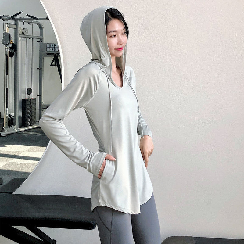 Casual Loose Blazer Women's Large Size Medium Length Yoga Wear Hoodie Fitness Wear Long Sleeves