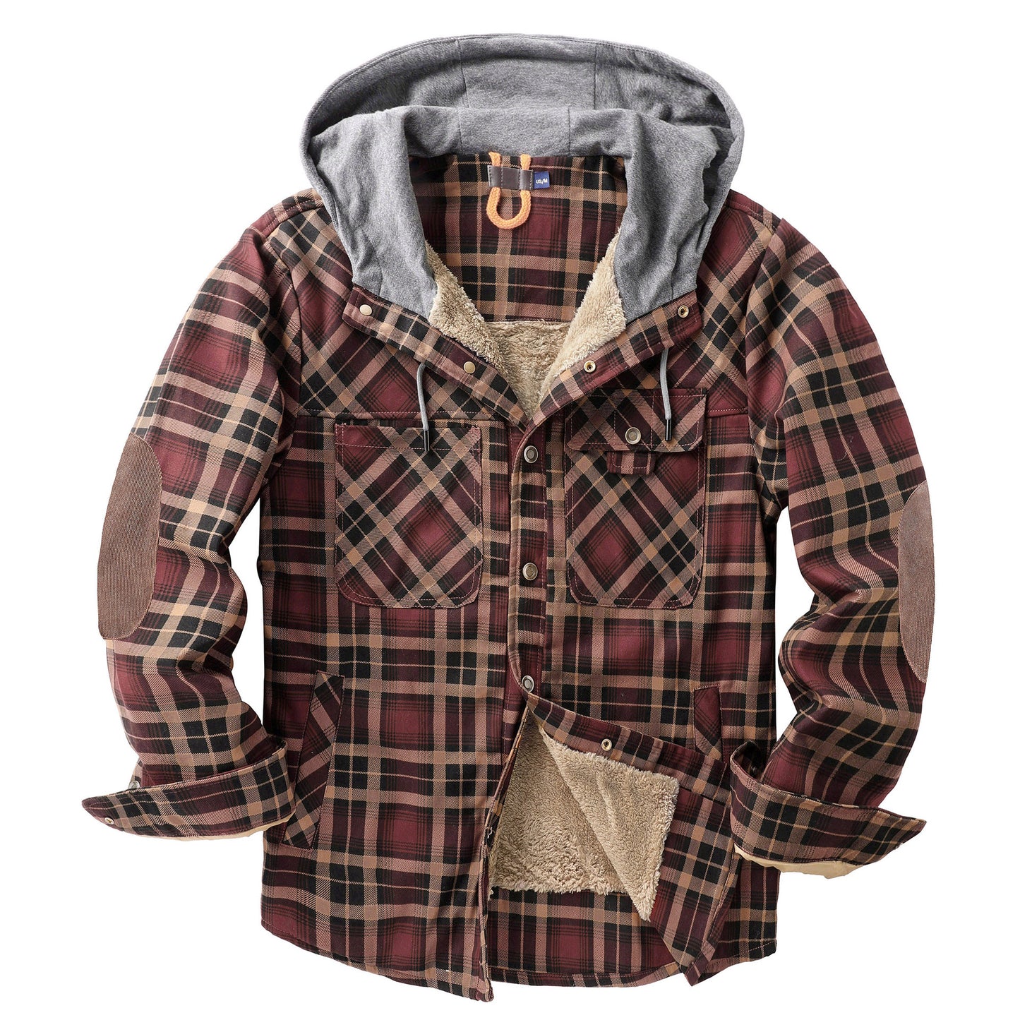 Men's Coat Plaid Shirt Plus Fleece Large Size Winter Windproof Warm Hooded Cotton Jacket
