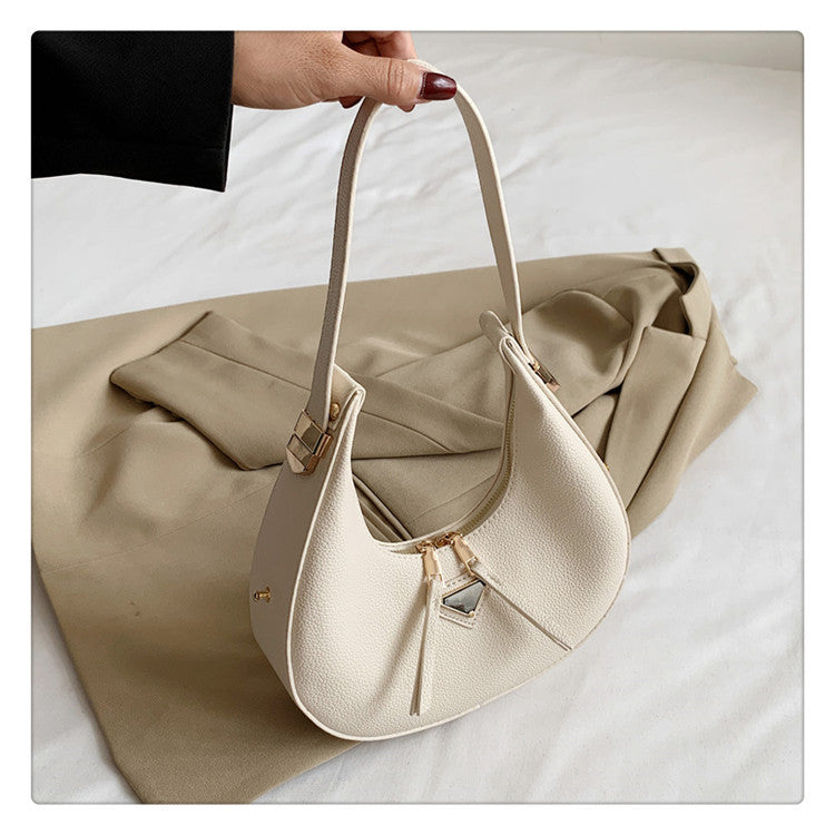 Popular Women's Bag Retro Fashion Hand Bag Texture Lychee Crescent Bag Simple Underarm Single Shoulder Crossbody Bag
