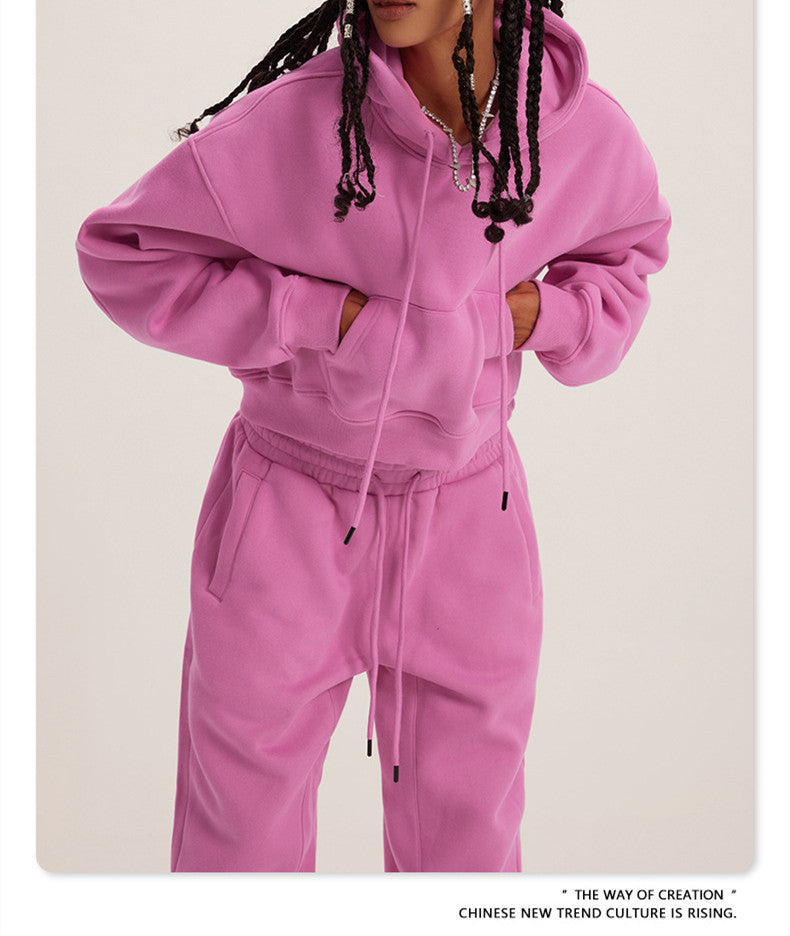 Autumn And Winter Casual Fashion Solid Color Pullover Drawstring Hoodie Hooded Suit Women